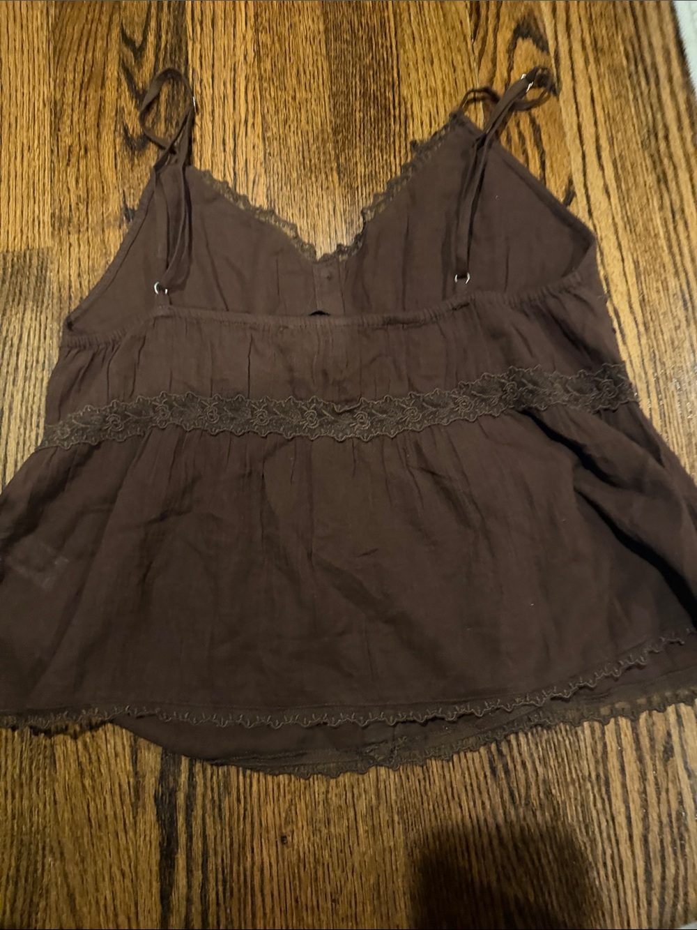 Zara Brown Lace-Trim Button-Front Camisole Top - Picture 5 of 5